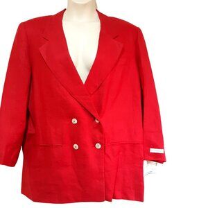 Red Double-Breasted Linen Womens Blazer Size 18 By International Scene